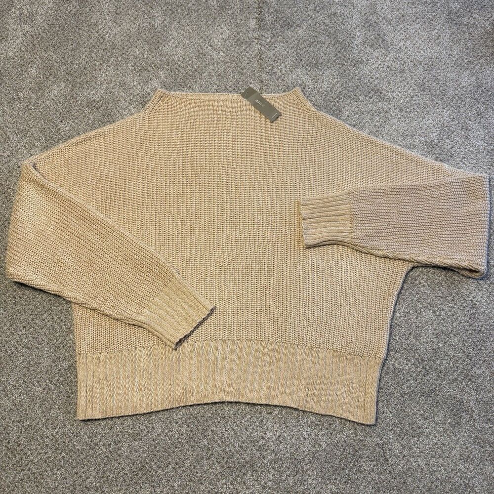J. Crew Camel Tan Slouchy Ribbed Knit Pullover Sweater Women M Linen Cotton NWT